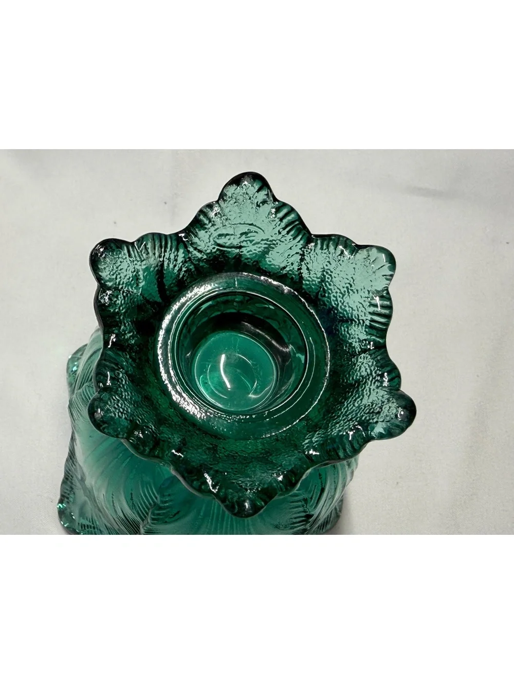 Fenton Emerald Green Leaf Panels Reversible Votive Candle Holder Vase 4”